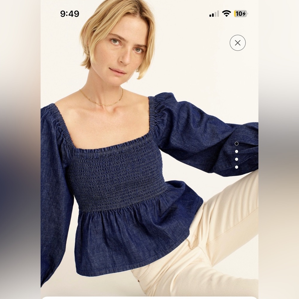 NWT J.Crew puff sleeve chambray top Sz S